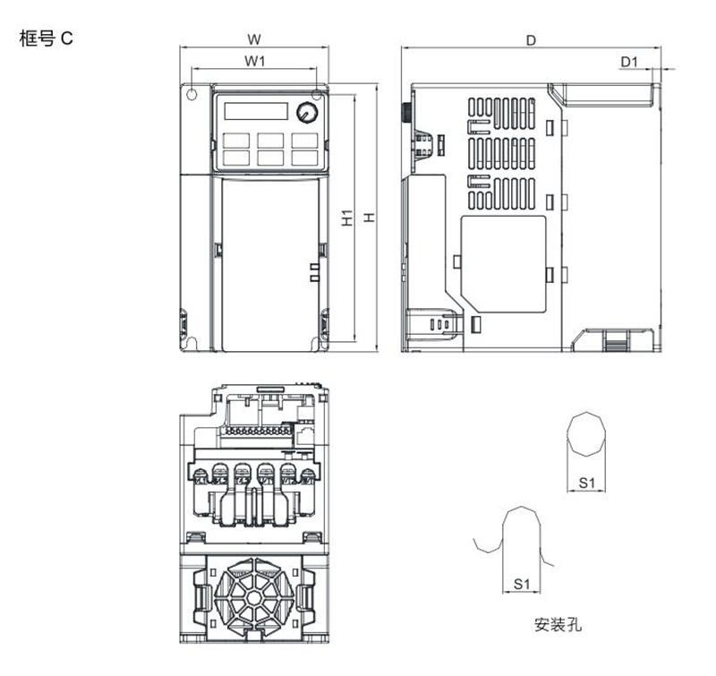 臺達(dá)變頻器 VFD11AMS21ANSAA 的尺寸