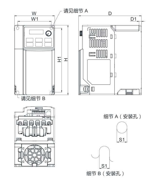 臺(tái)達(dá)變頻器 VFD11AME21ANNAA的安裝尺寸