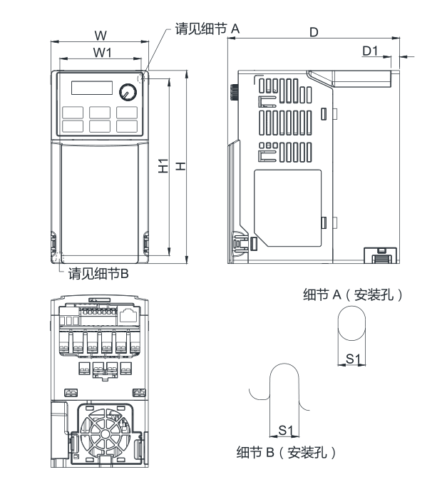 臺達(dá)變頻器 VFD4A8ME21ANNAA的安裝尺寸