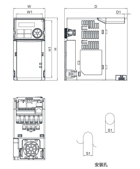 0.75KW臺(tái)達(dá)變頻器 VFD5A0MH21ANSAA的安裝尺寸