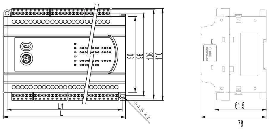 臺達(dá)PLC DVP58ES200T的外觀尺寸