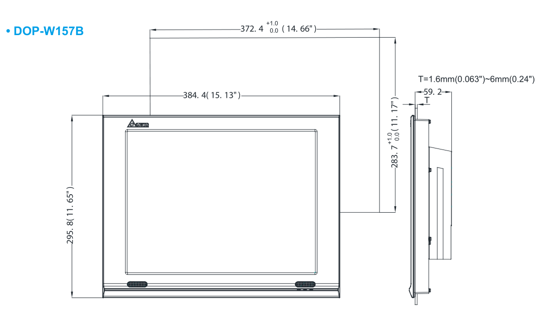 15寸高彩高分辨率人機DOP-W157B的安裝尺寸